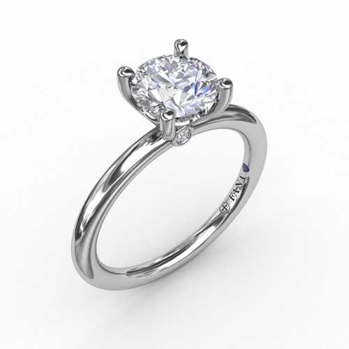 14K WHITE GOLD SOLITAIRE SEMI-MOUNT RING SIZE 6.5 WITH 2=0.02TW ROUND G-H VS2-SI1 DIAMONDS AND ONE ROUND BLUE SAPPHIRE